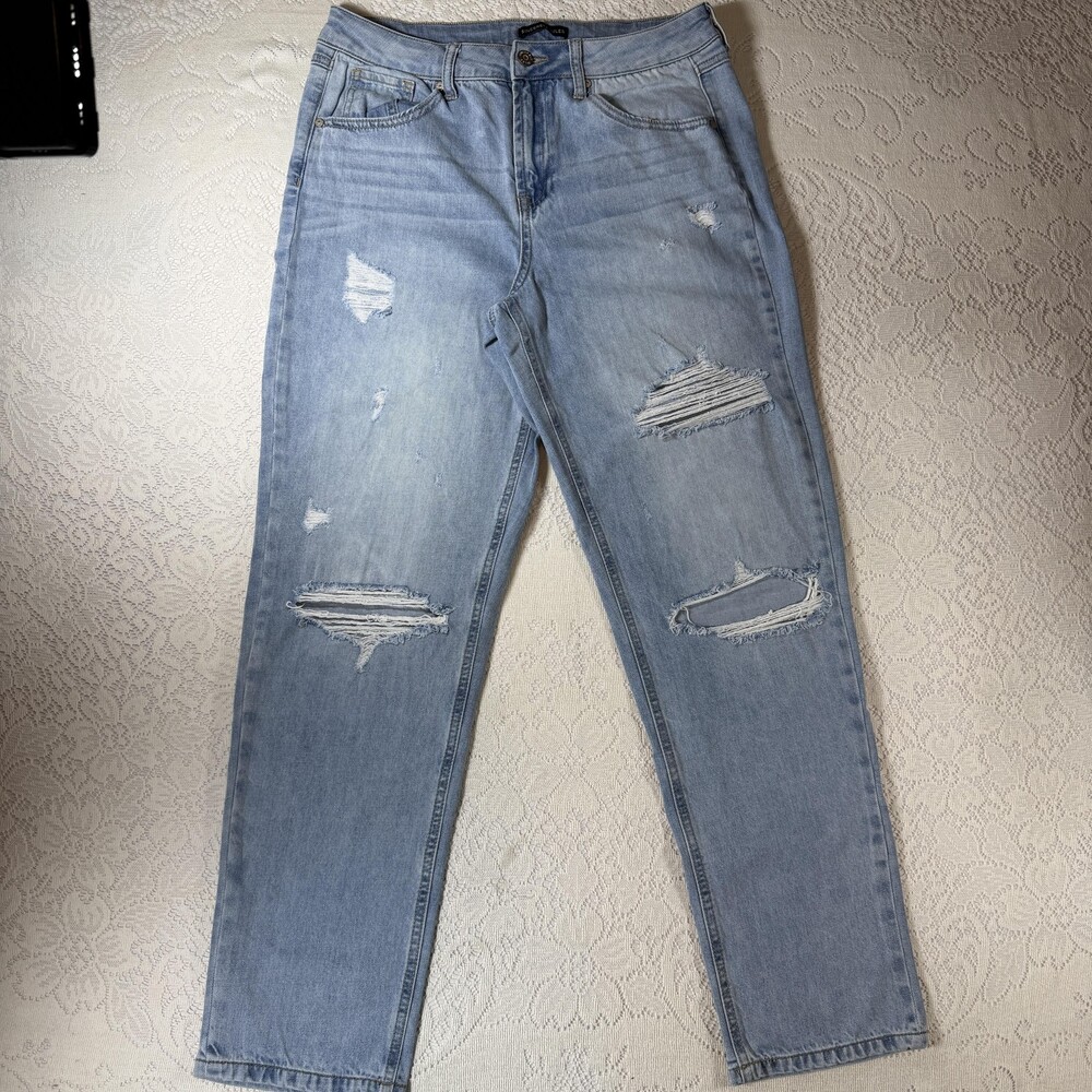 Sincerely Jules Jeans Juniors 7/28 Blue High Rise Ripped Straight Stretch Denim